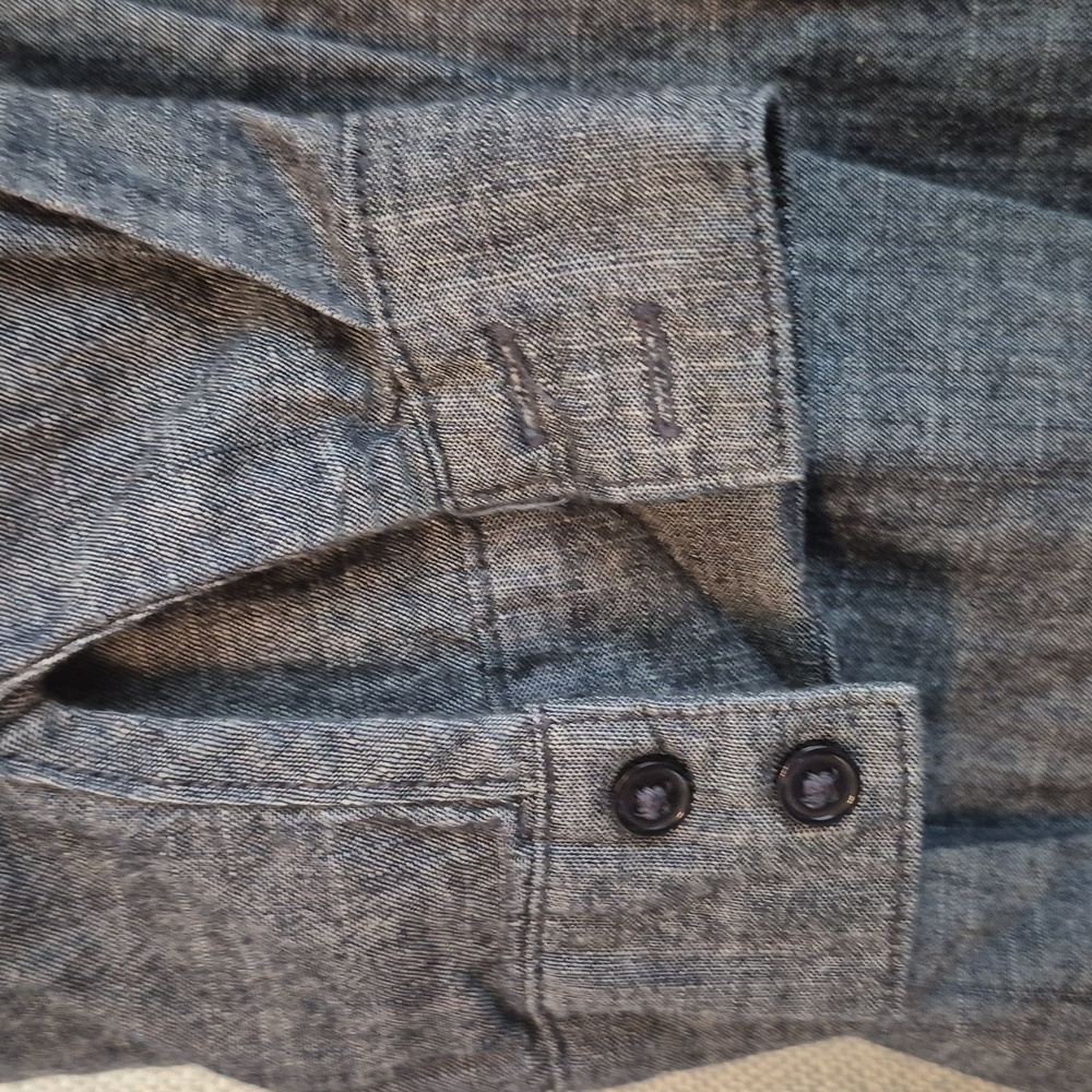 Button Front Lg. Petite Babydoll Blue Chambray Shirtdress Cotton Dress Mini - Picture 5 of 9